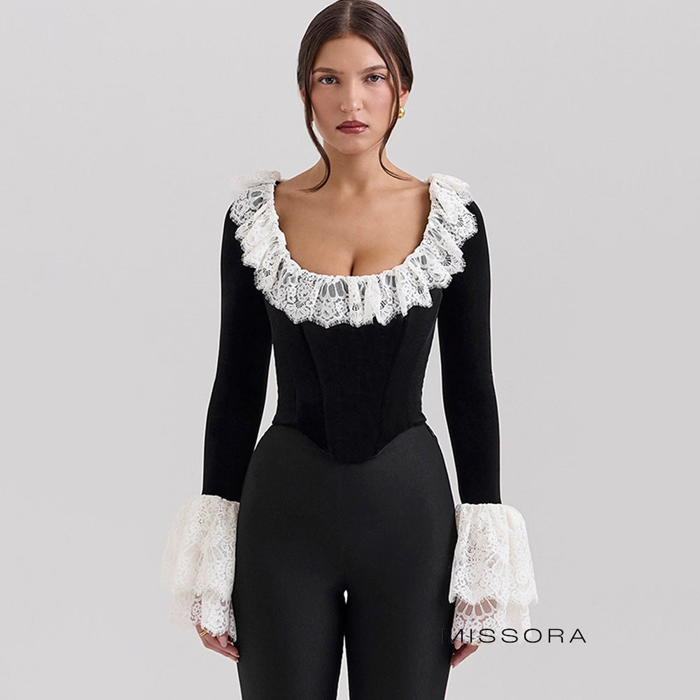 Vanessa Kadife Dantel Korse Crop Top [CZTCZTE1]