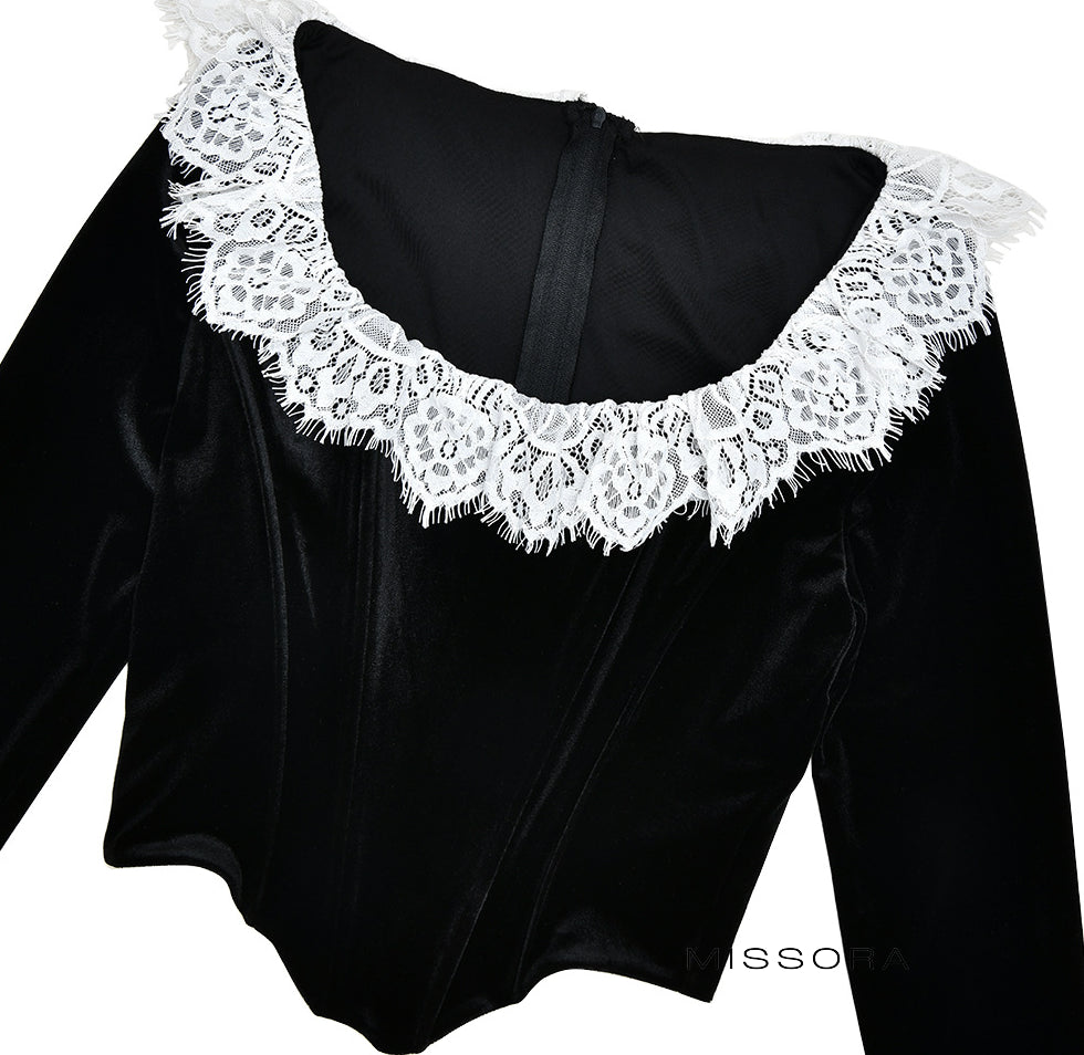 Vanessa Kadife Dantel Korse Crop Top [227PM1PI]