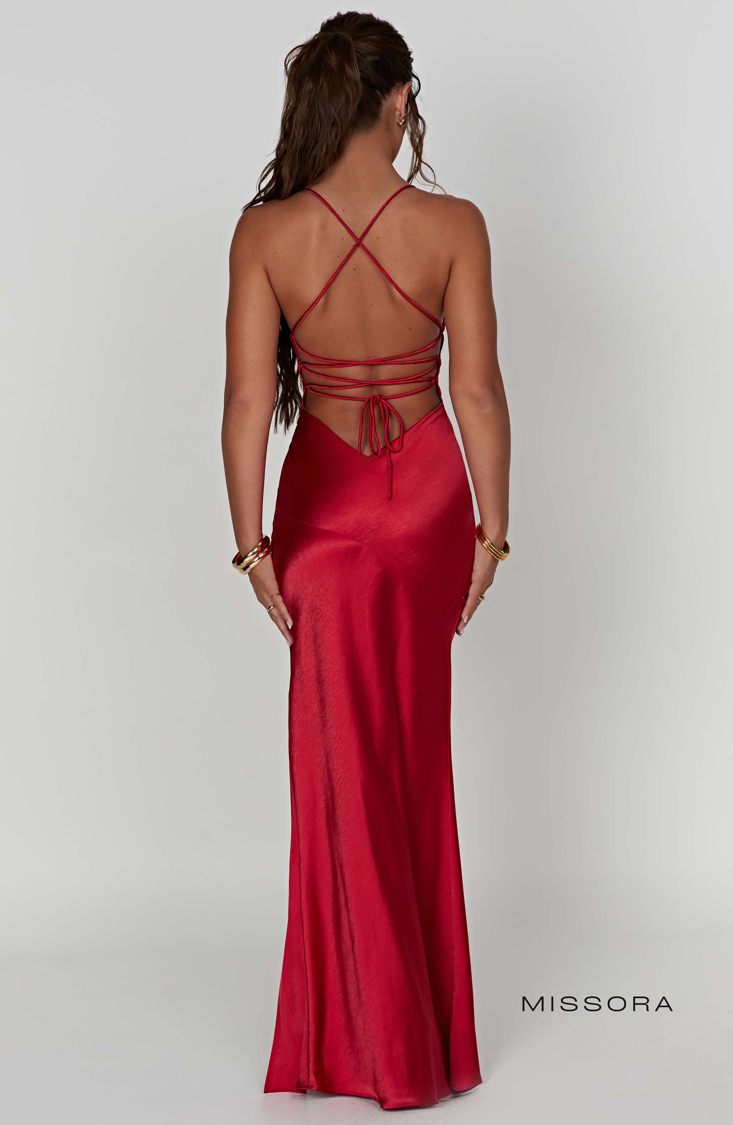 Missora Verna Red Satin Maxi Dress