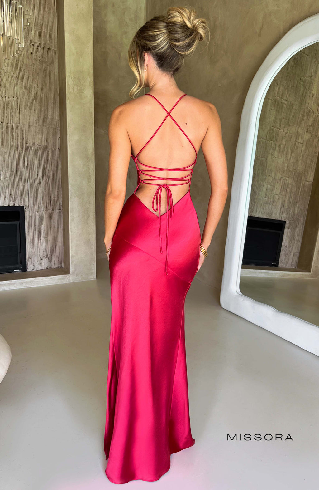 Missora Verna Red Satin Maxi Dress