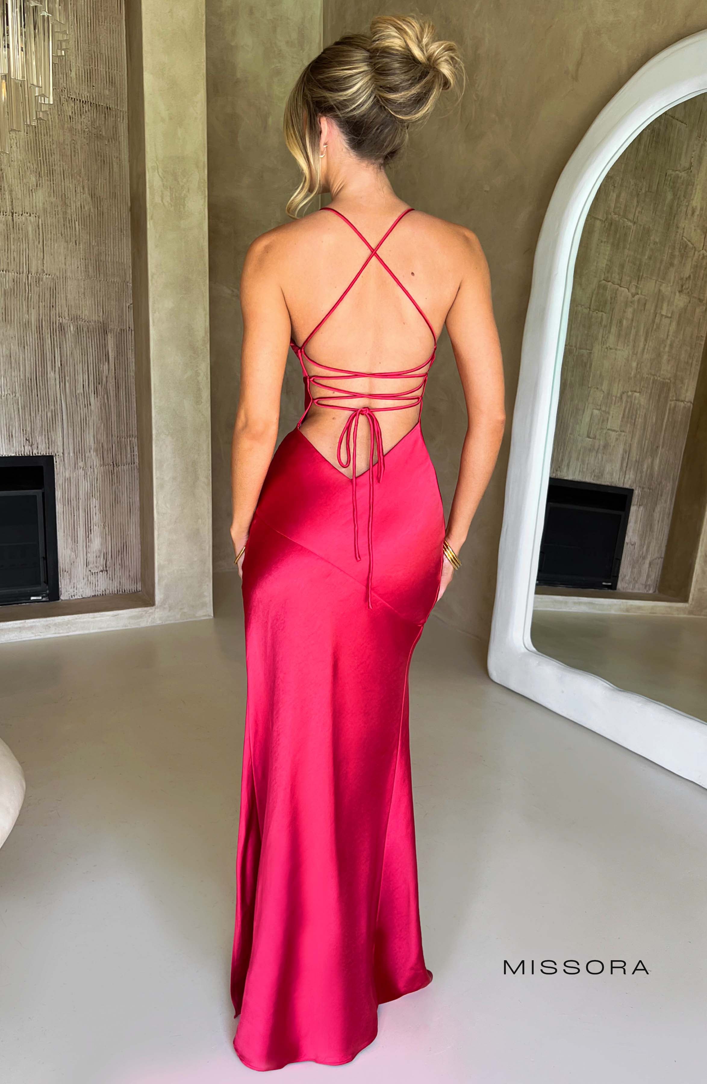 Missora Verna Red Satin Maxi Dress