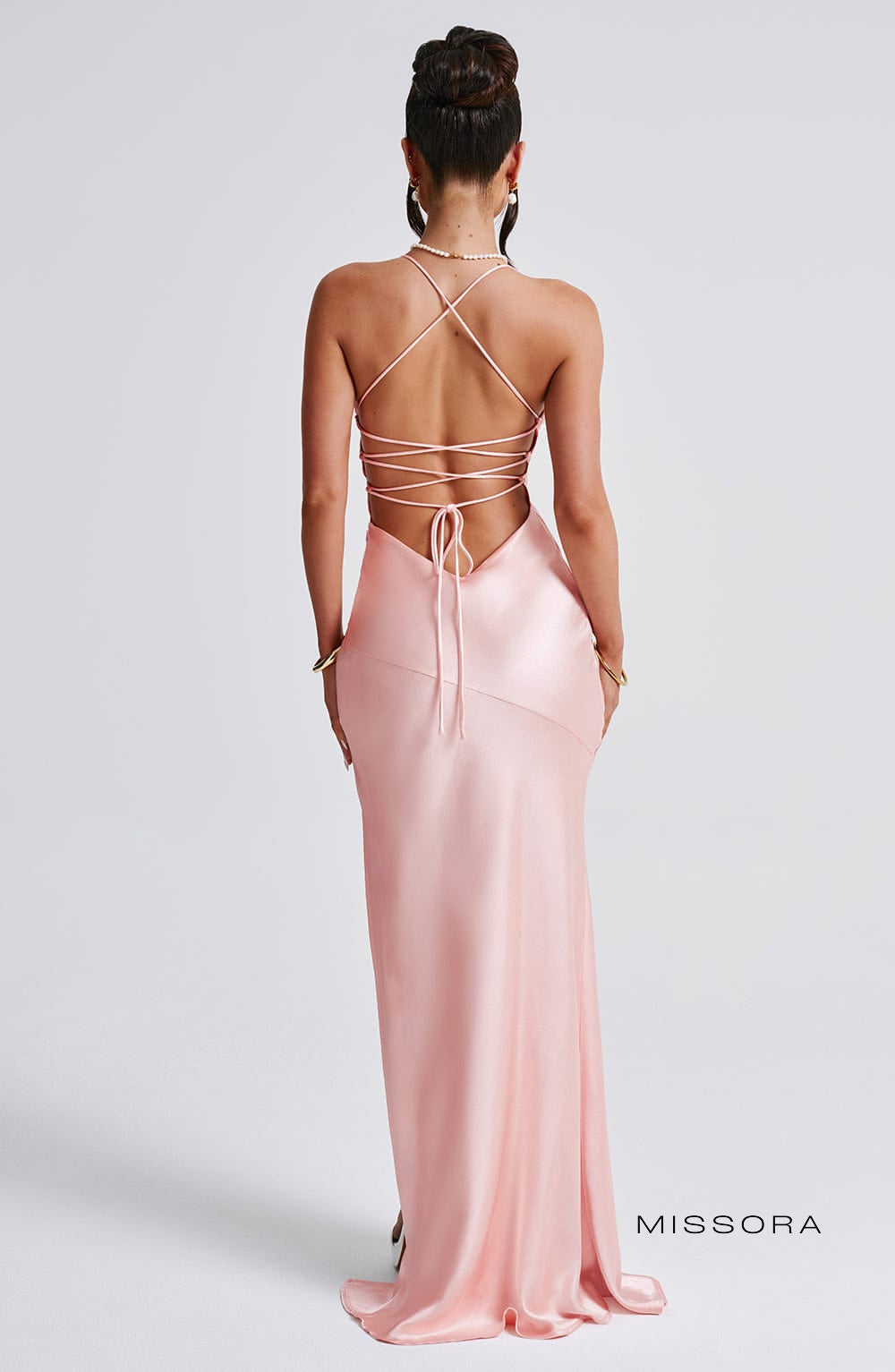 Missora Verna Red Satin Maxi Dress - Blush