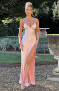 Missora Verna Red Satin Maxi Dress - Blush
