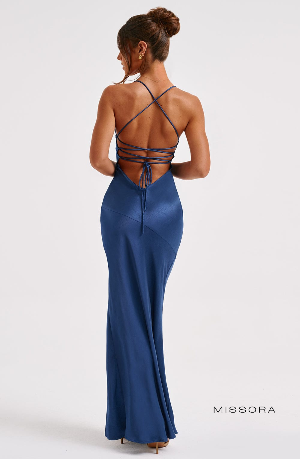 Missora Verna Red Satin Maxi Dress - Navy
