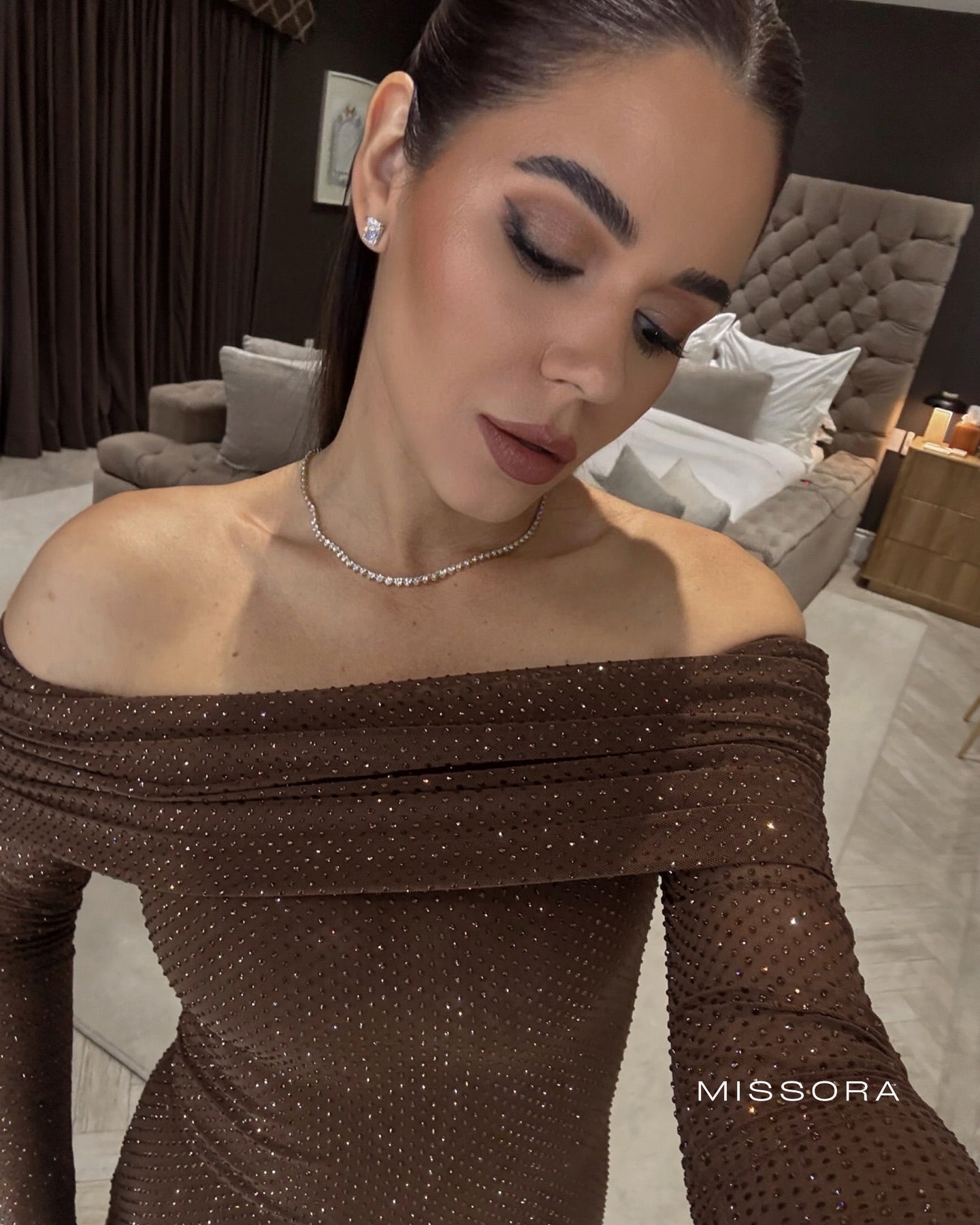 Yanely Taşlı Tek Omuz Elbise [7NYOV04E]