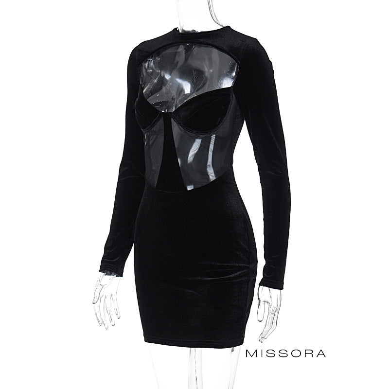 Zahra Kadife Kesik Detaylı Mini Elbise [XMQX4OLB]