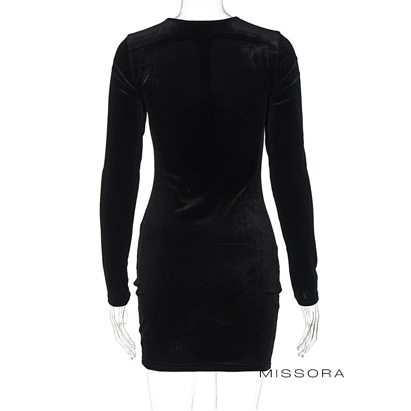 Zahra Kadife Kesik Detaylı Mini Elbise [O8ROWE1P]