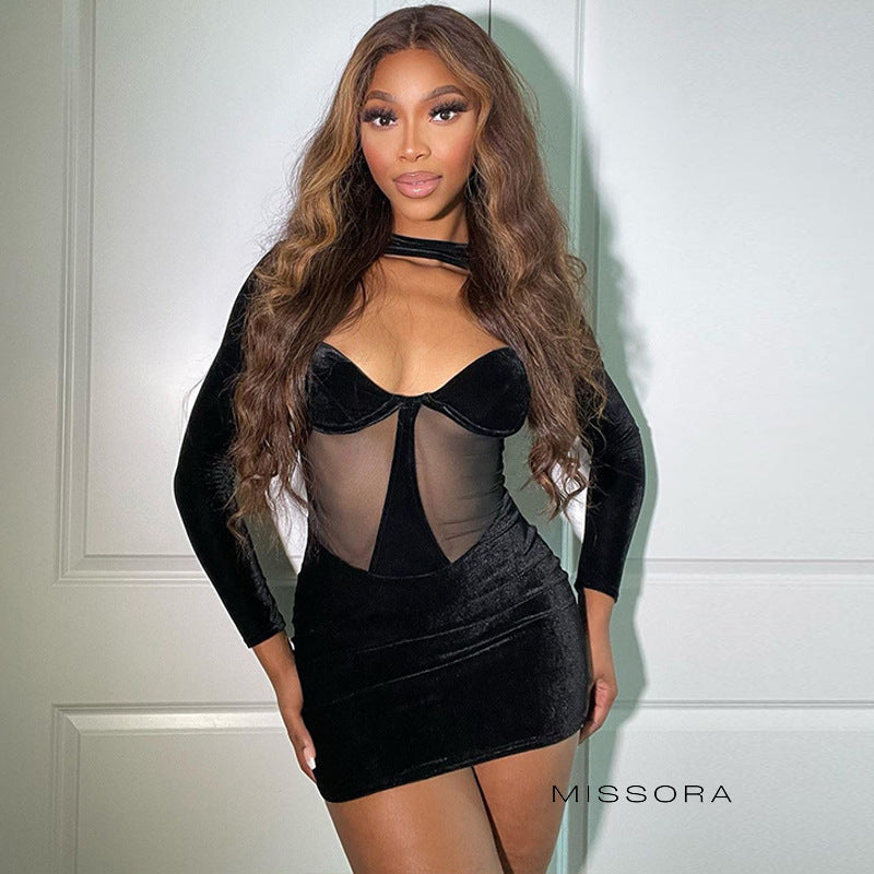 Zahra Kadife Kesik Detaylı Mini Elbise [JLVYVPIZ]