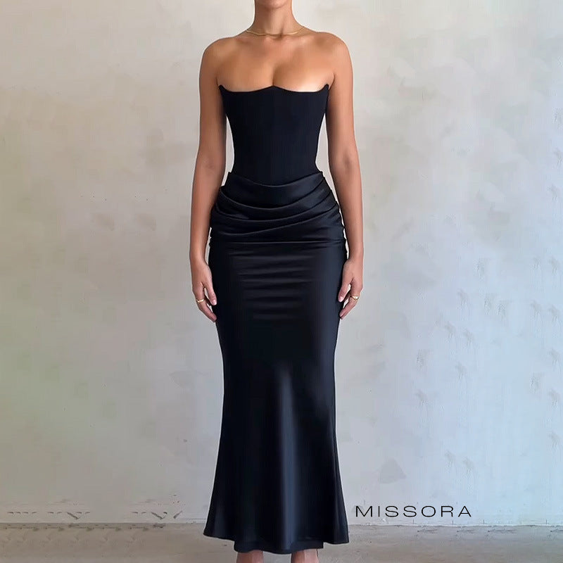 Zamari Saten Straplez Maksi Elbise [YJ8X55EE]