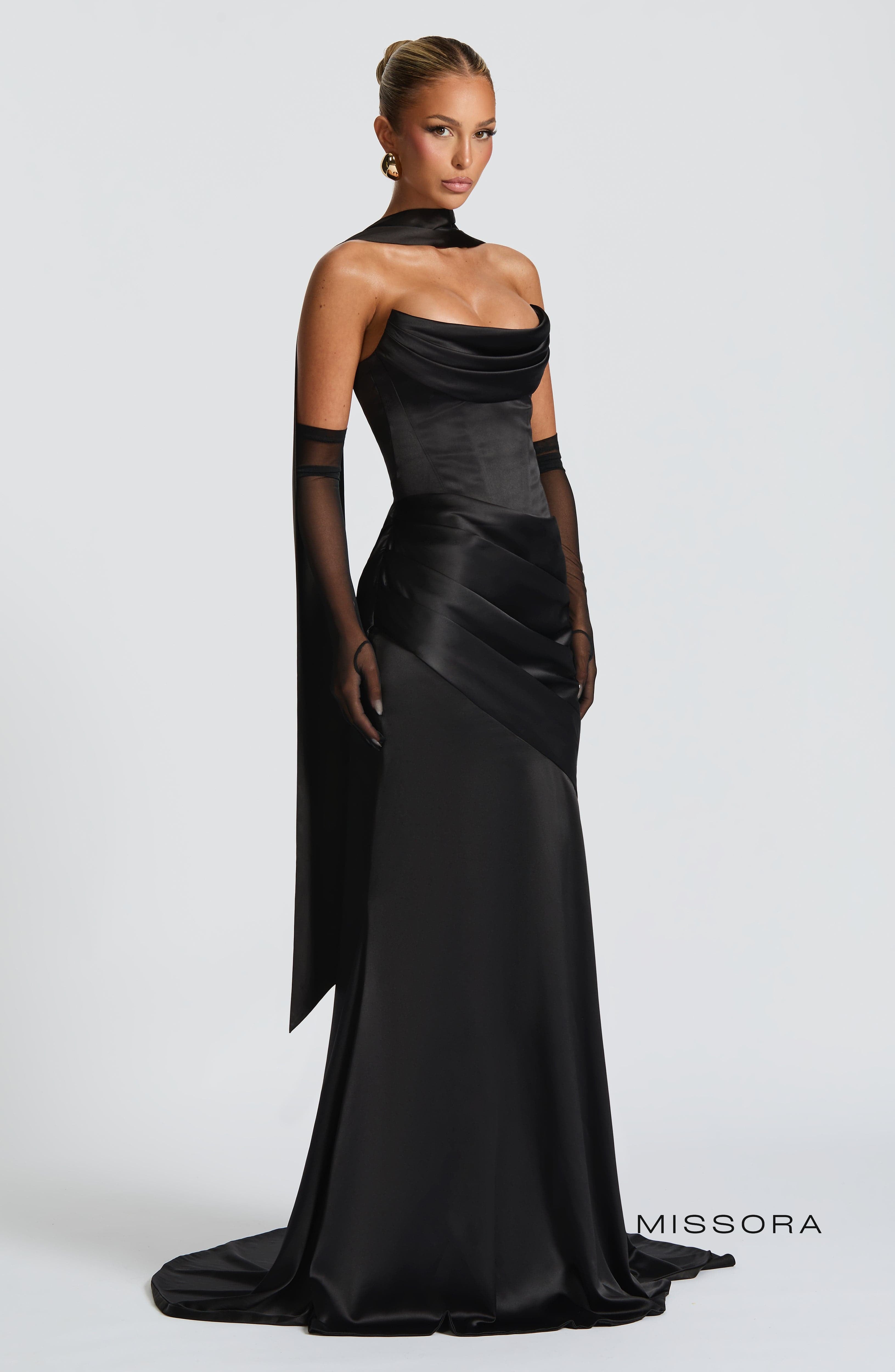 Missora Zephyr Draped Mermaid Maxi Dress - Black