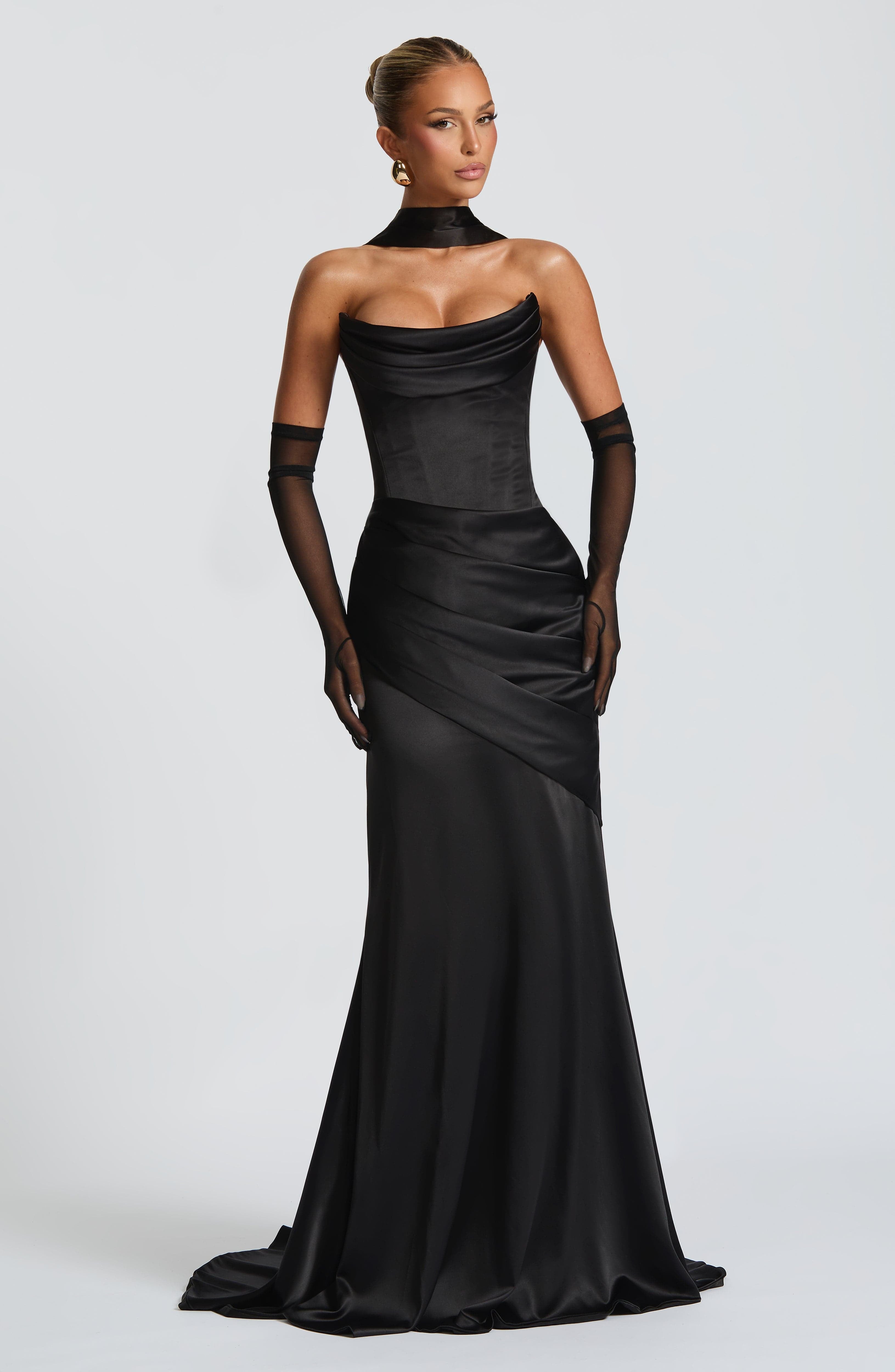 Missora Zephyr Draped Mermaid Maxi Dress - Black