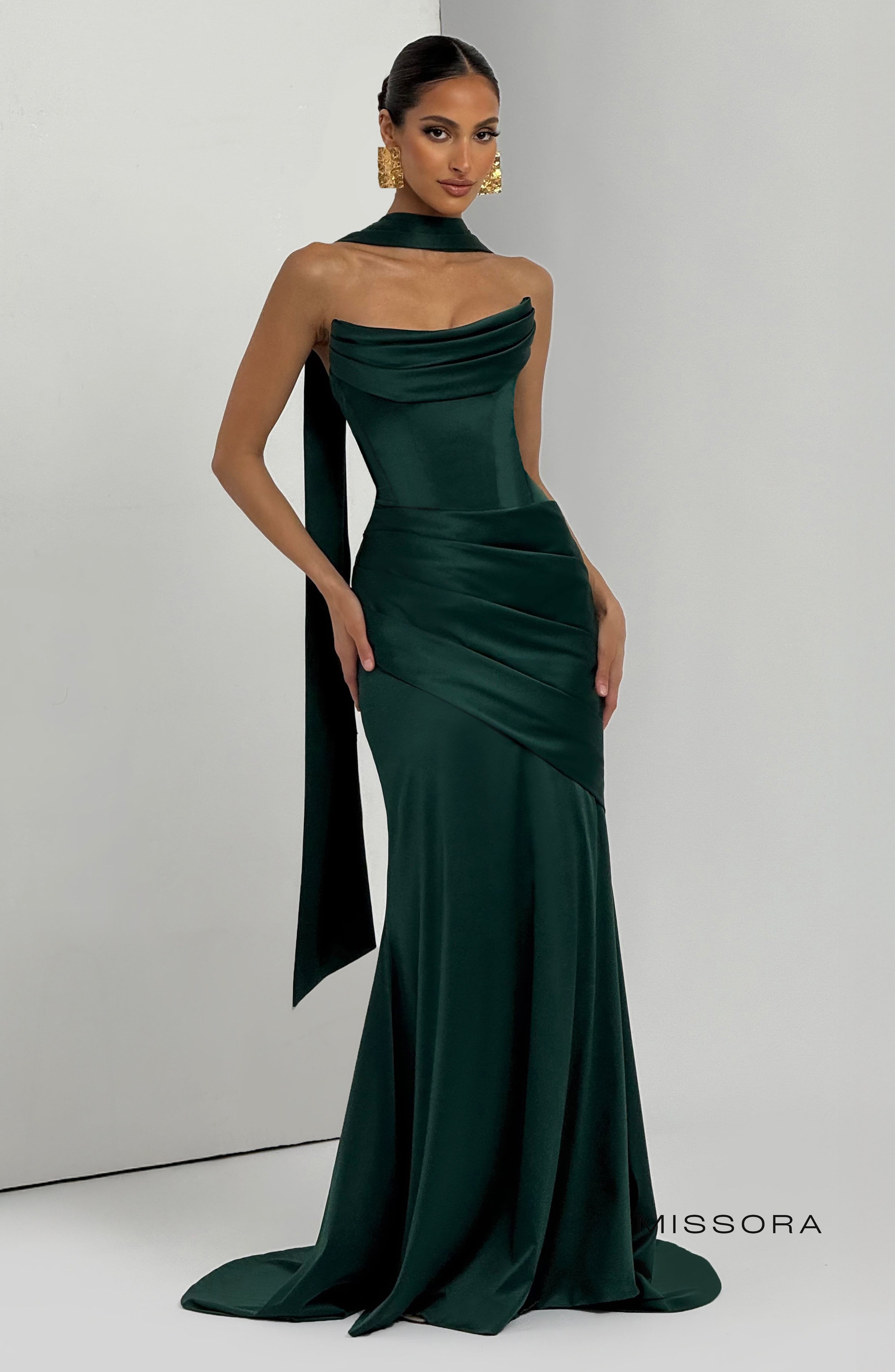 Missora Zephyr Draped Mermaid Maxi Dress - Emerald