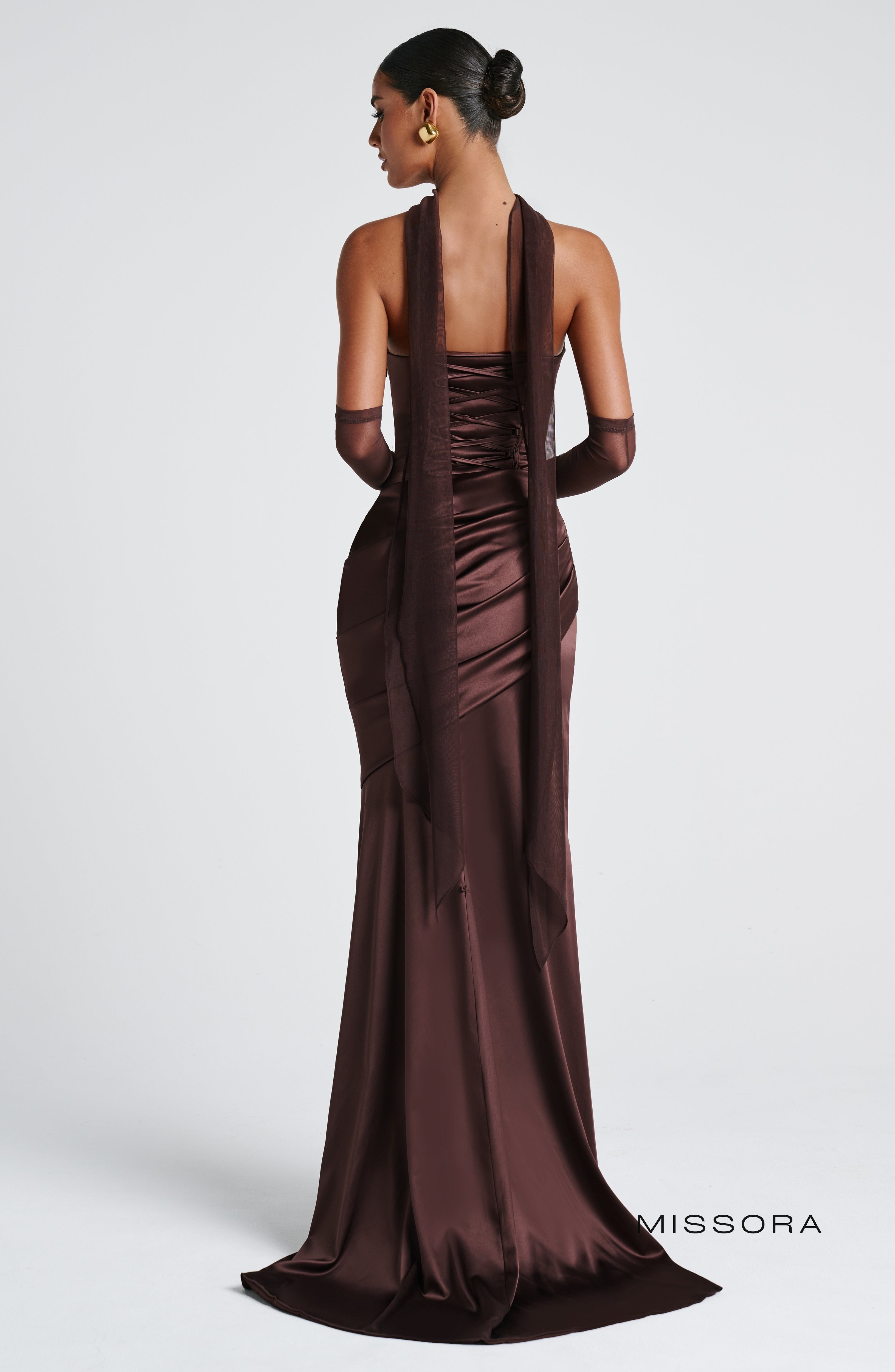 Missora Zephyr Draped Mermaid Maxi Dress - Plum Brown