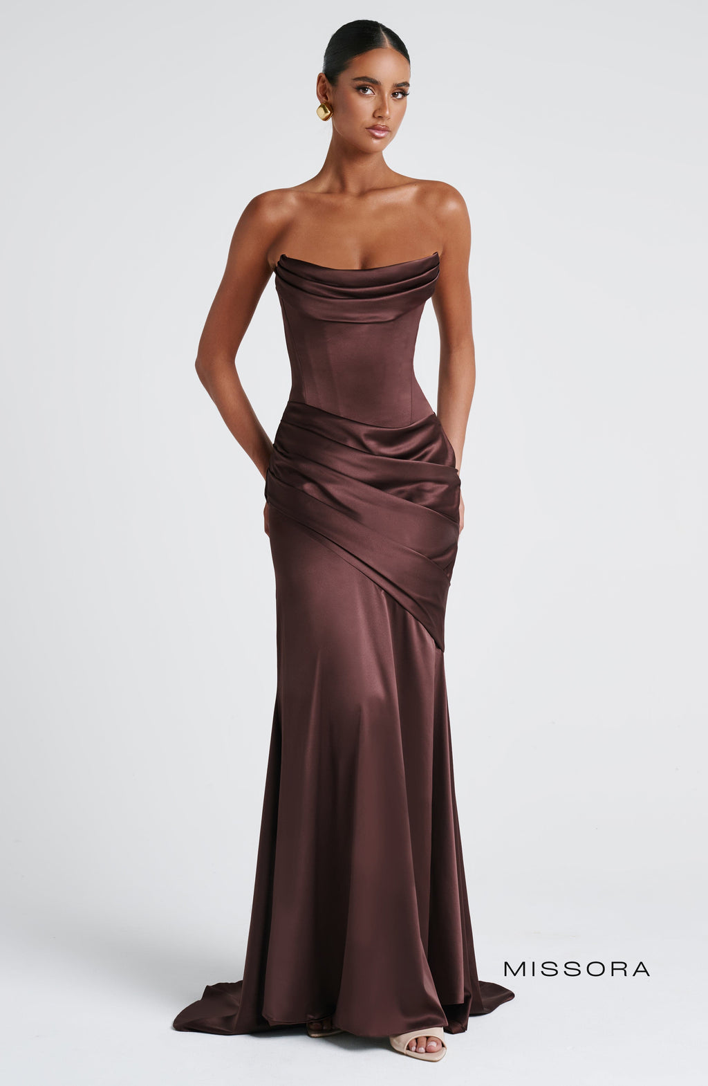 Missora Zephyr Draped Mermaid Maxi Dress - Plum Brown