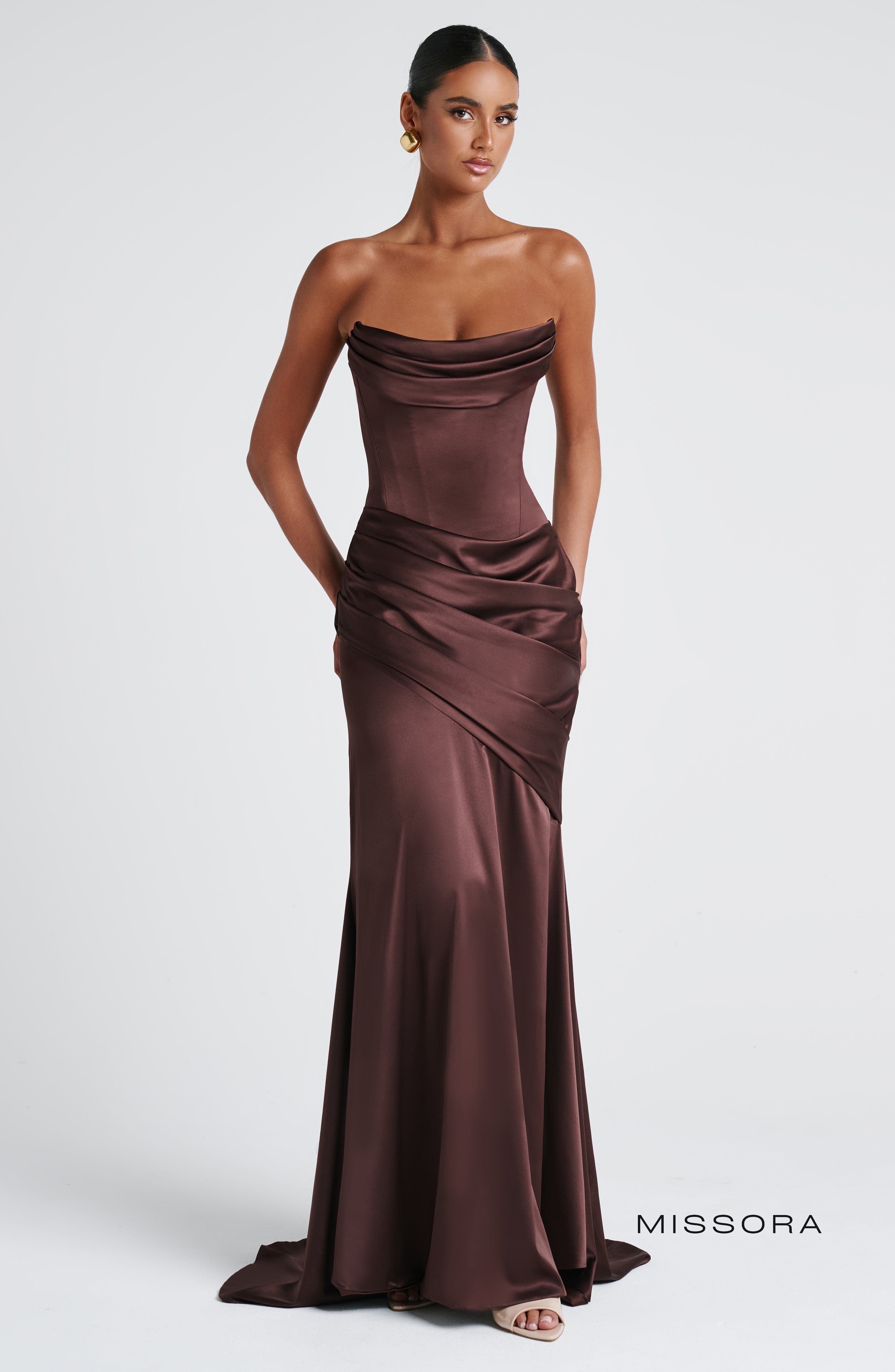 Missora Zephyr Draped Mermaid Maxi Dress - Plum Brown