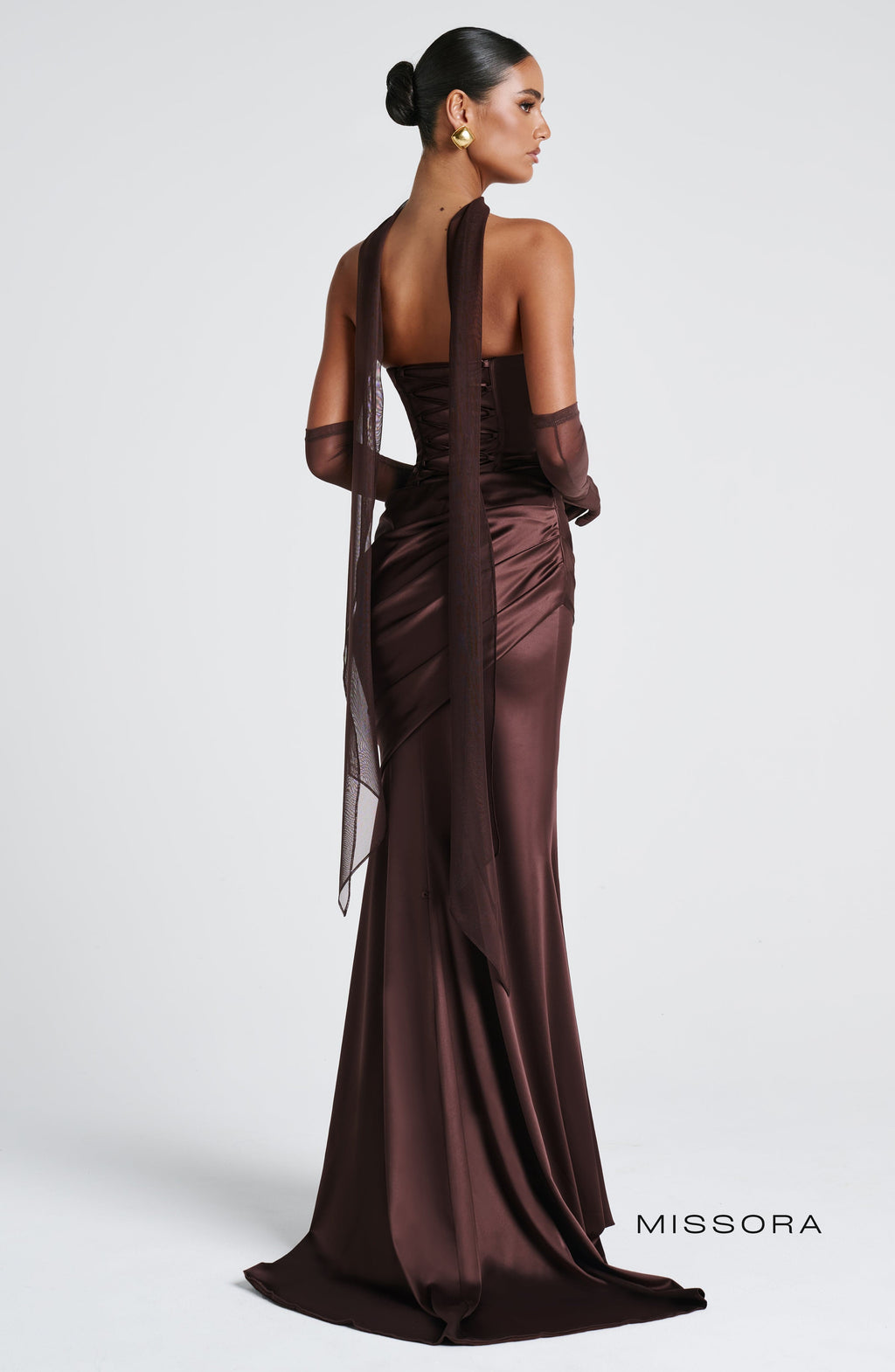Missora Zephyr Draped Mermaid Maxi Dress - Plum Brown