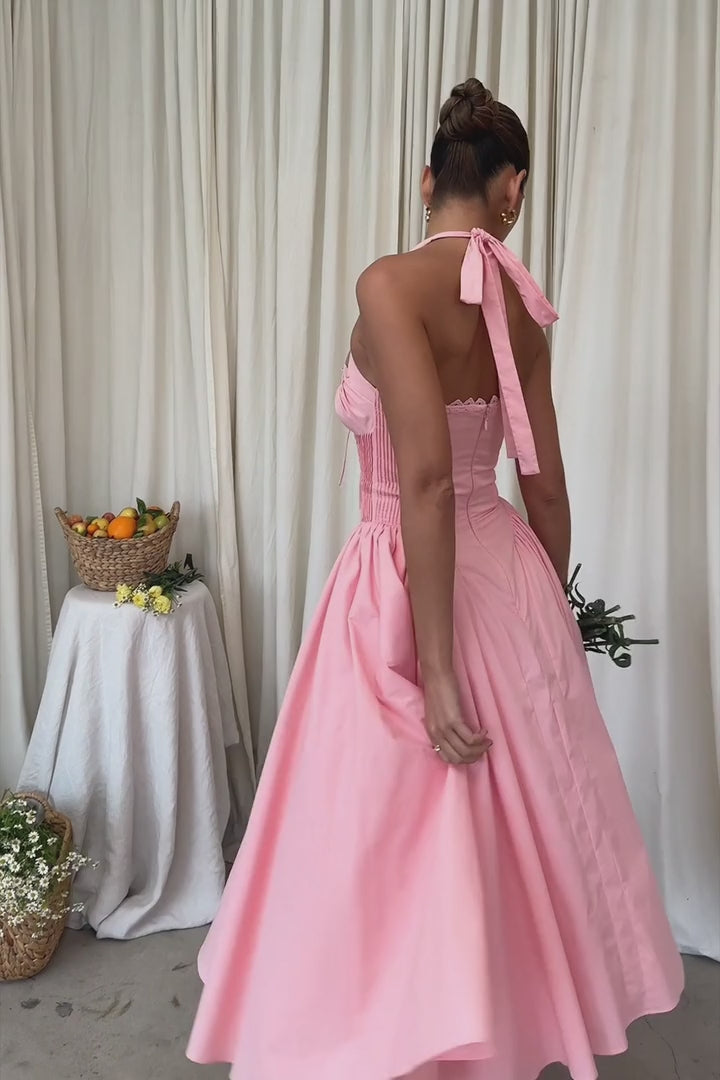 Kenzli Halter Midi Elbise - Pembe