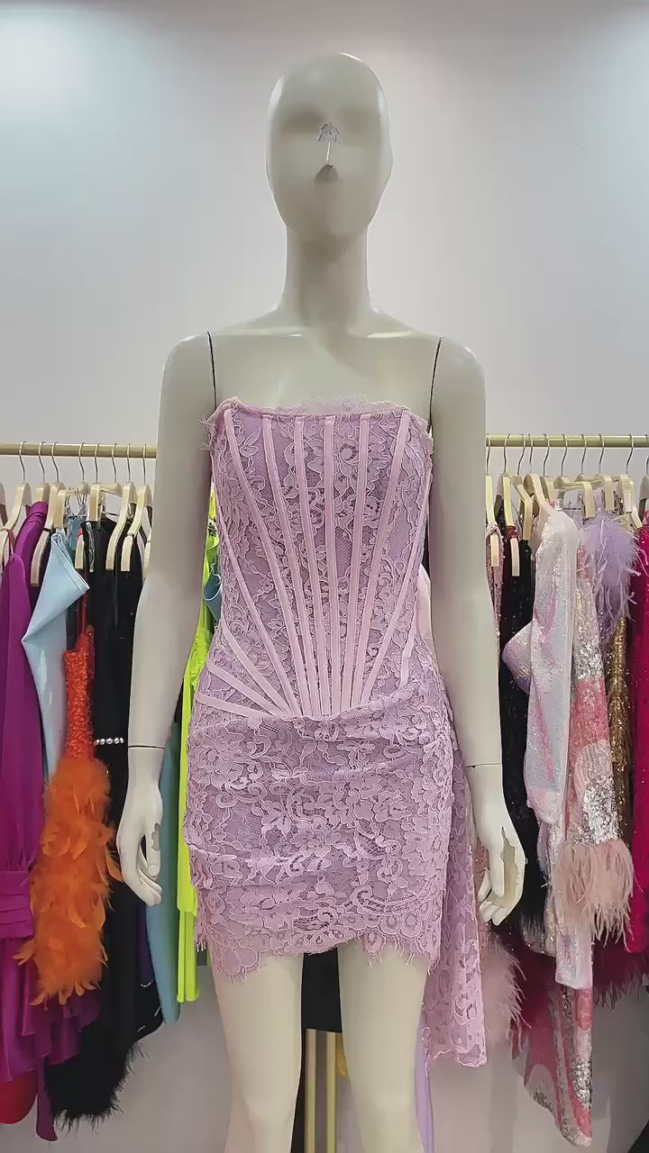 Alaura Straplez Dantel Korse Mini Elbise