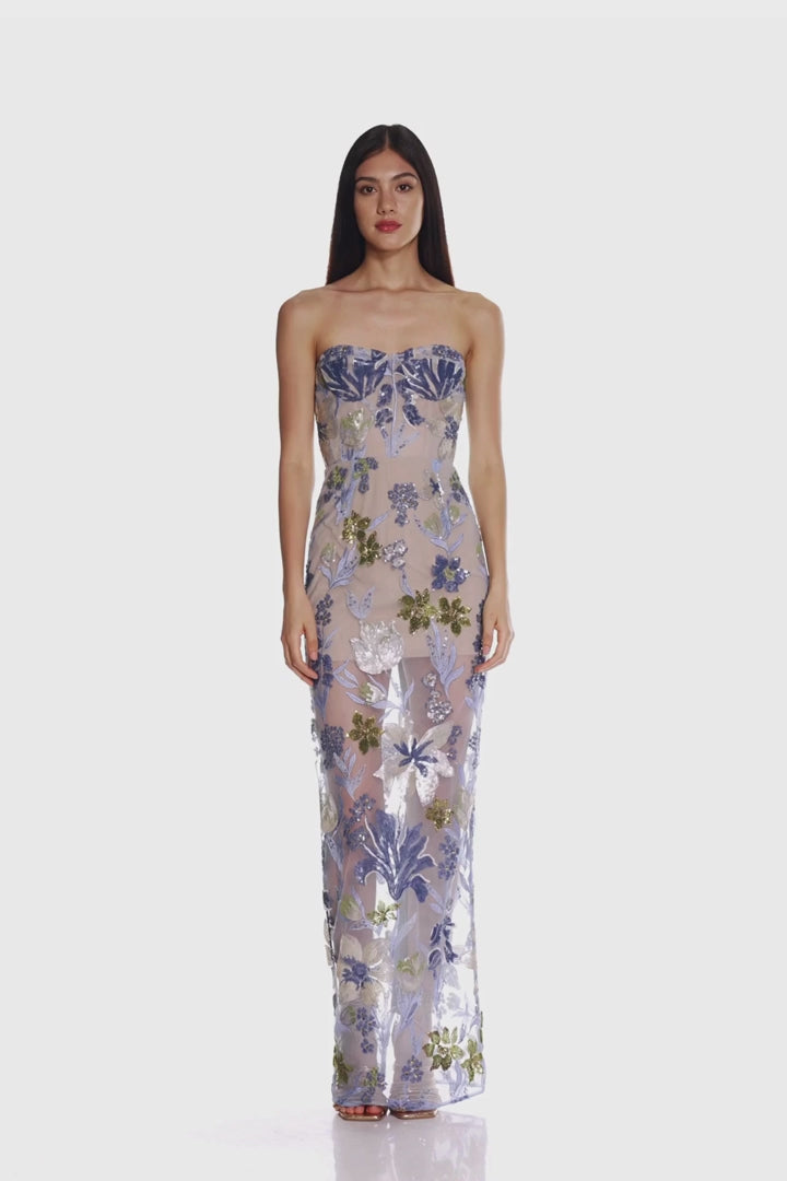 Lucero Straplez Çiçekli Abiye Elbise