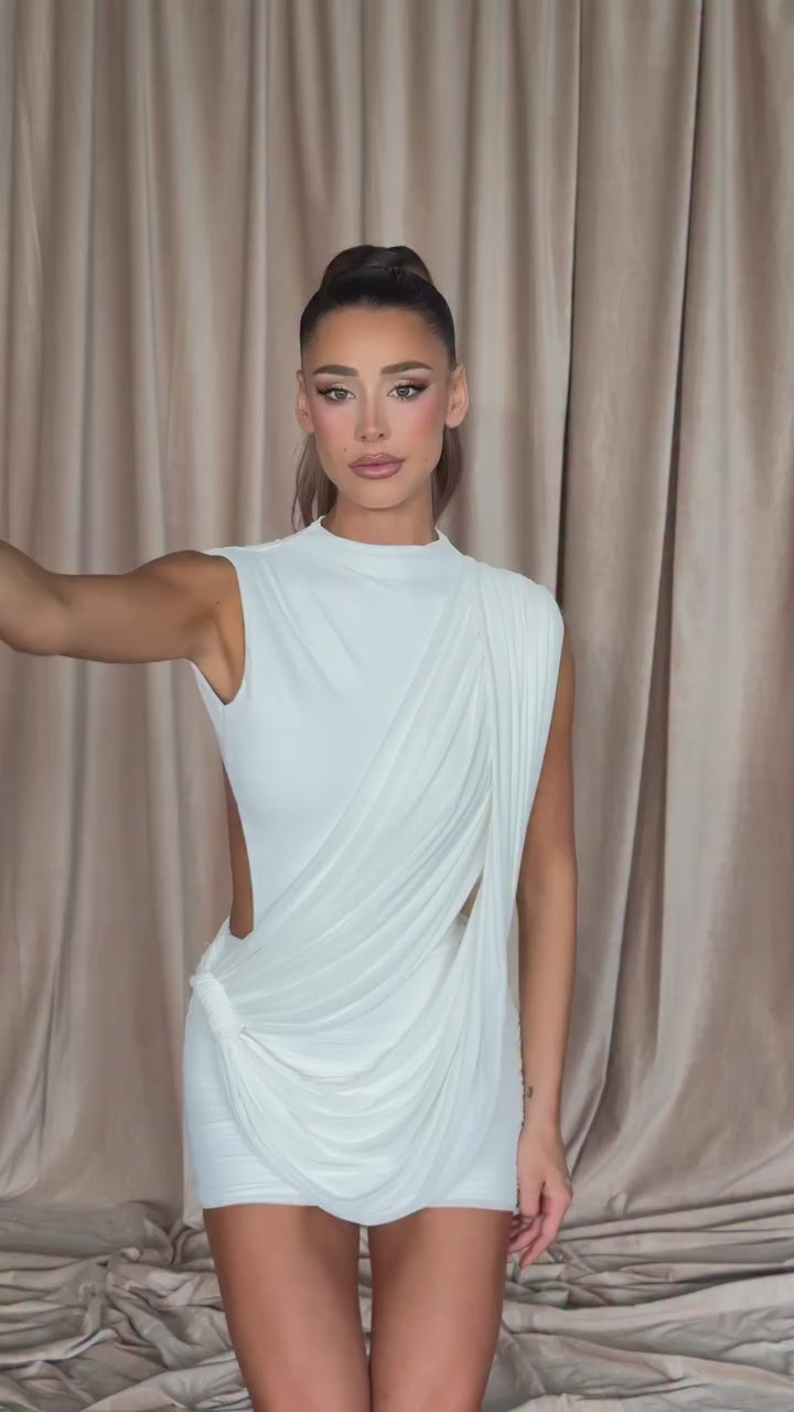 Perl Ruched Sash Mini Dress