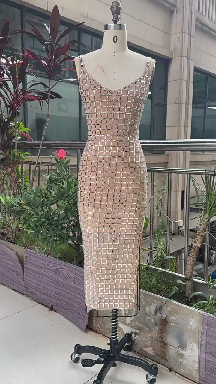 Laurie Işıltılı V Yaka Midi Elbise