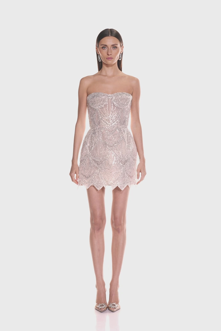 Eugenia Payetli Straplez Mini Elbise