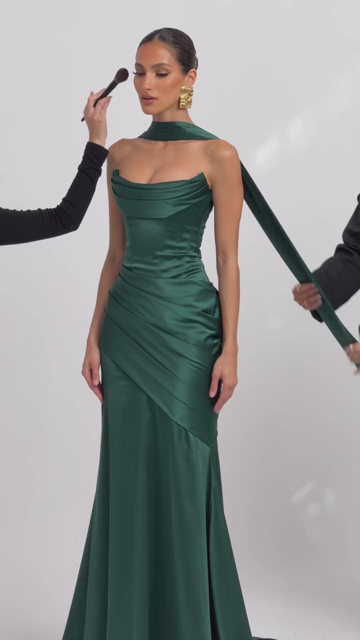 Zephyr Draped Mermaid Maxi Dress - Emerald