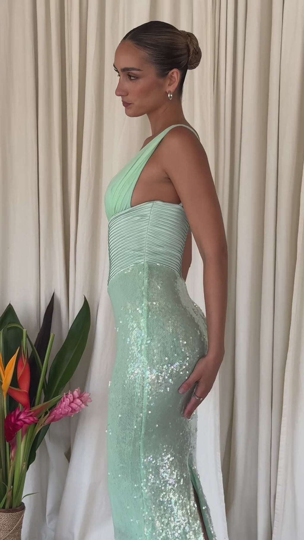 Timber Payetli Maksi Elbise - Mint Yeşil