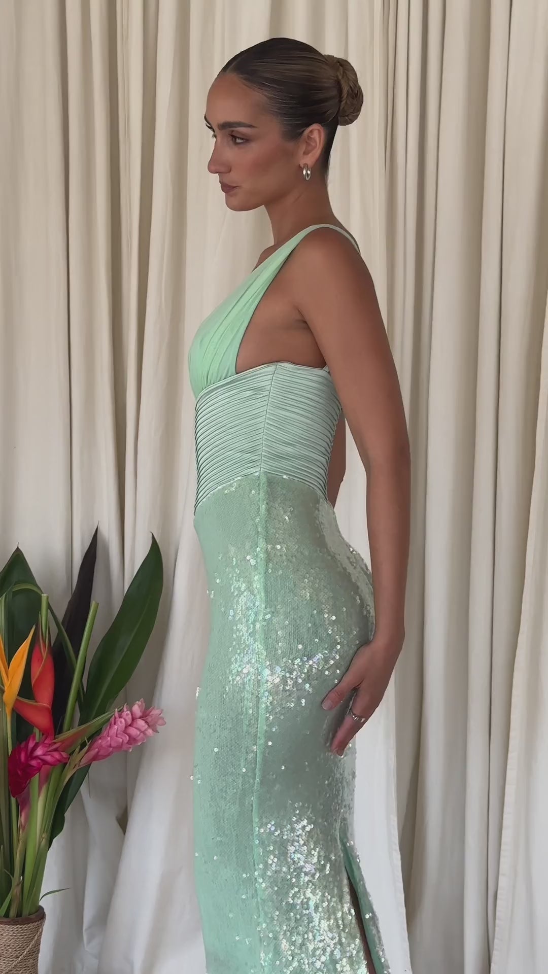 Timber Payetli Maksi Elbise - Mint Yeşil