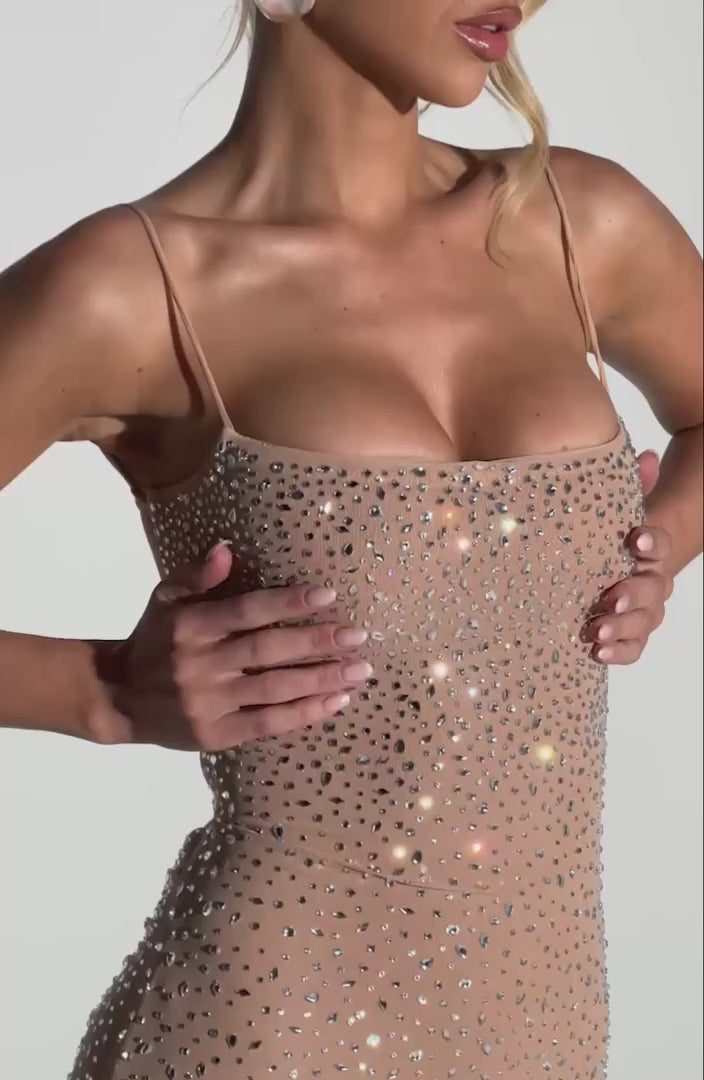 Corie Kristal İşlemeli Sırtı Açık Balık Elbise