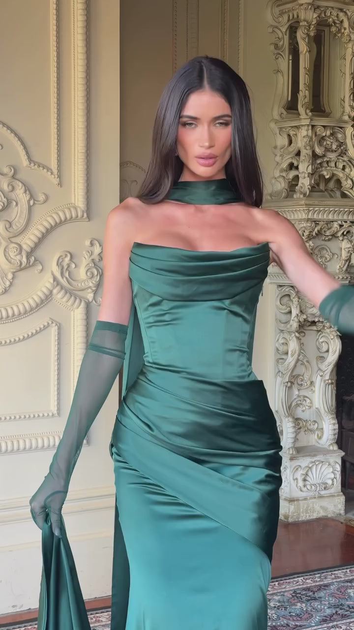 Zephyr Draped Mermaid Maxi Dress - Emerald