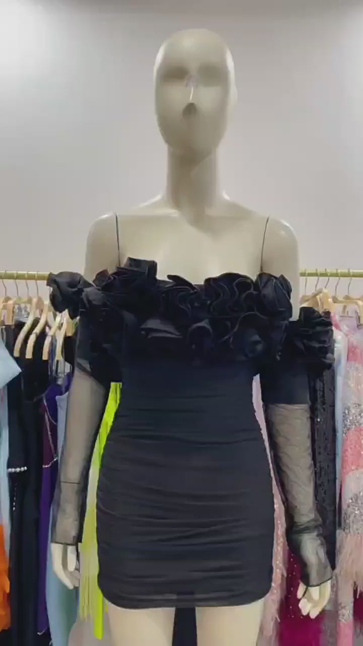 Blakely Fırfırlı Düşük Omuz Mini Elbise