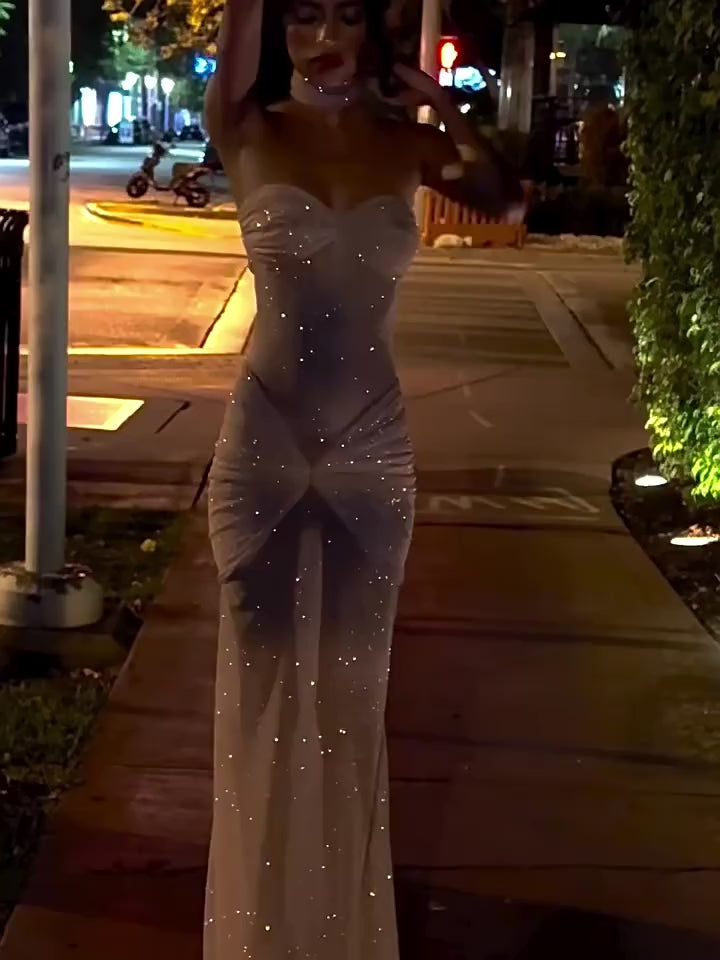 Izabelle Işıltılı Transparan Maksi Elbise