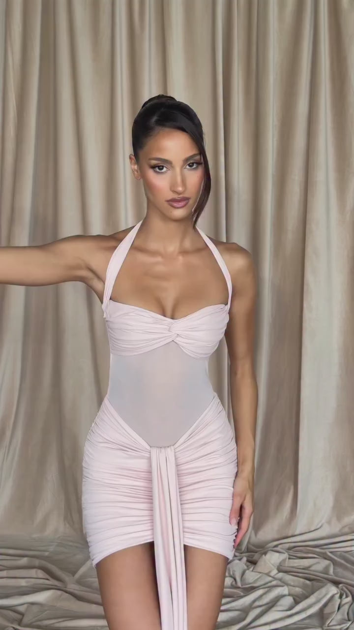 Mirella Ruched Mesh Mini Dress